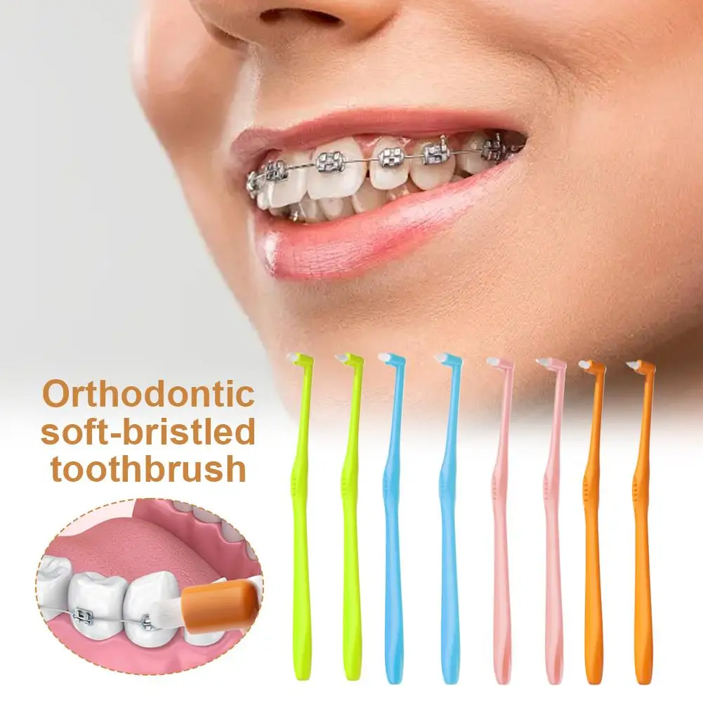 2pcs/set Multi Color Single Ended Orthodontic Brush Soft Tiny Bristle Toothbrush Deep Clean Brackets Teeth Gap Oral Care