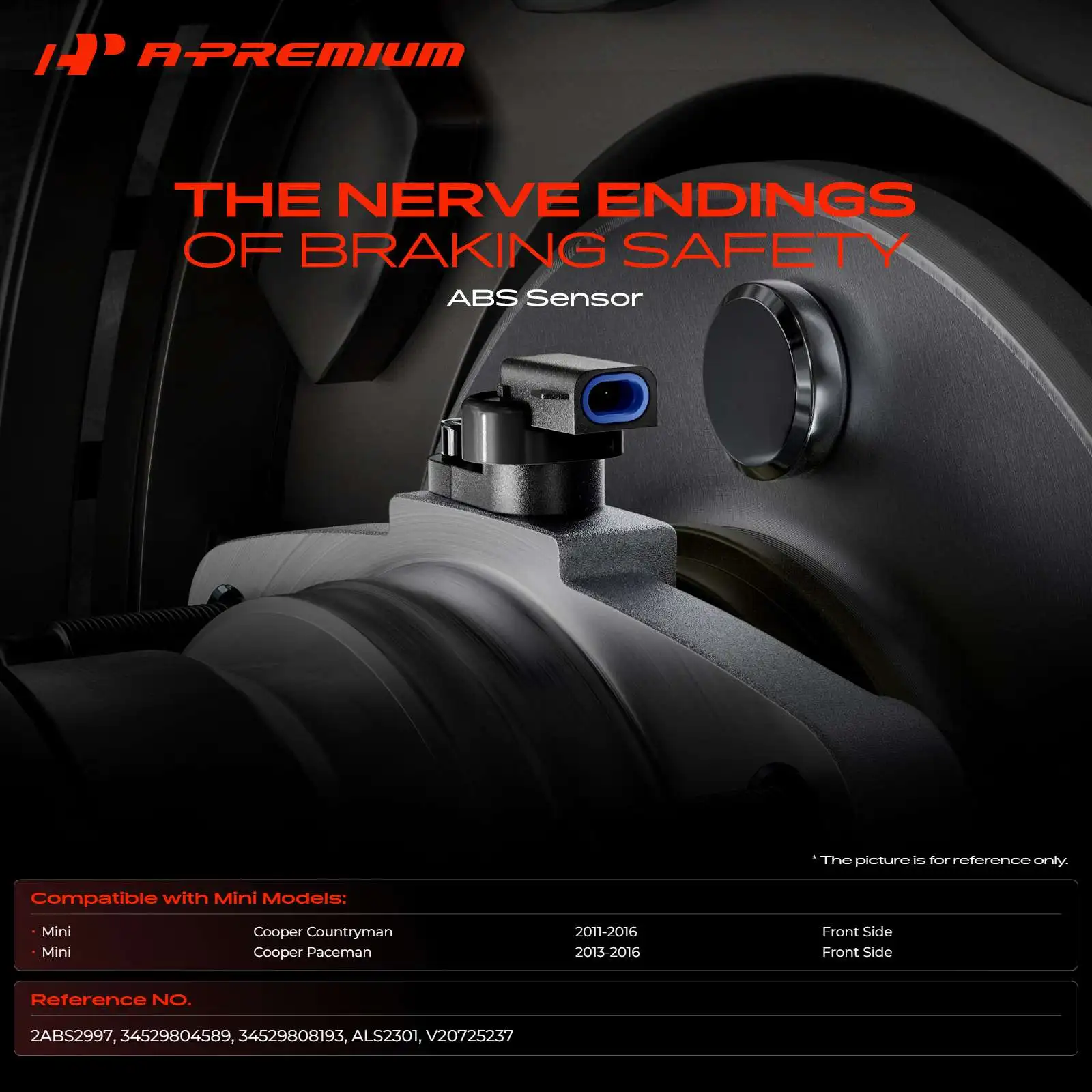 A-Premium Front Driver or Passenger Side ABS Wheel Speed Sensor for Mini Cooper Paceman 2013-2016 Cooper Countryman 2011-2016