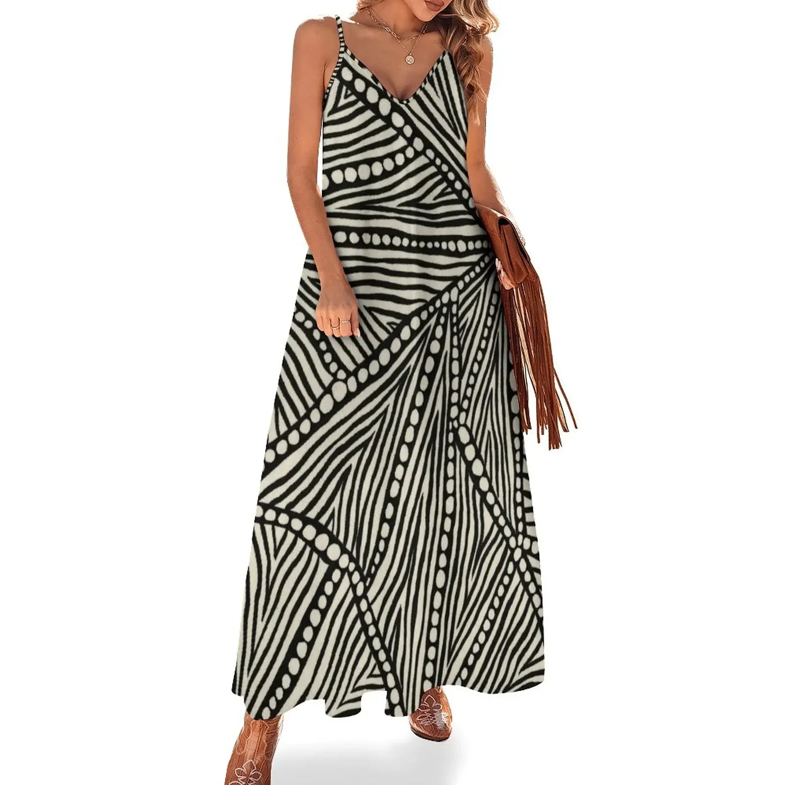 

Black and Ivory Triangles Sleeveless Dress women's evening dresses 2025 Women's dress womans clothing