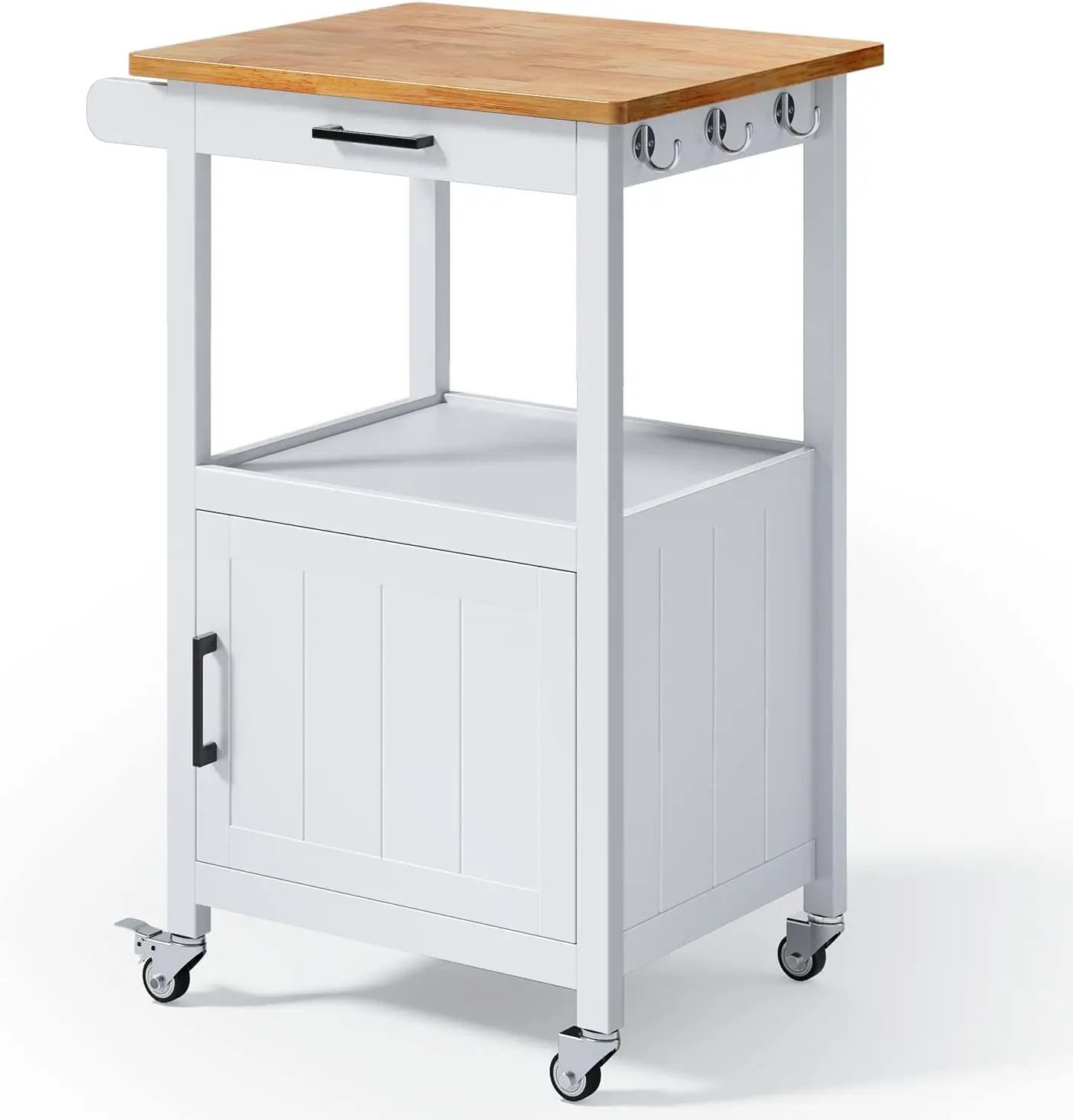 Rolling Kitchen Island Cart with Drawer, Storage on Wheels, Small Home Coffee Bar, Microwaves Stand, Table/Cabinet and Side Hook