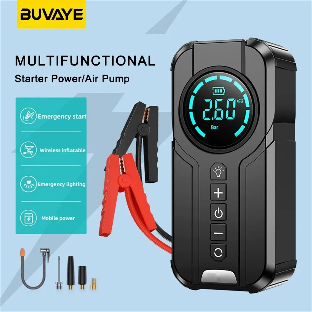 Car Jump Starter Air Pump Power Bank Lighting Portable Air Compressor 4 In 1 Cars Battery Starters Starting Auto Tyre Inflator