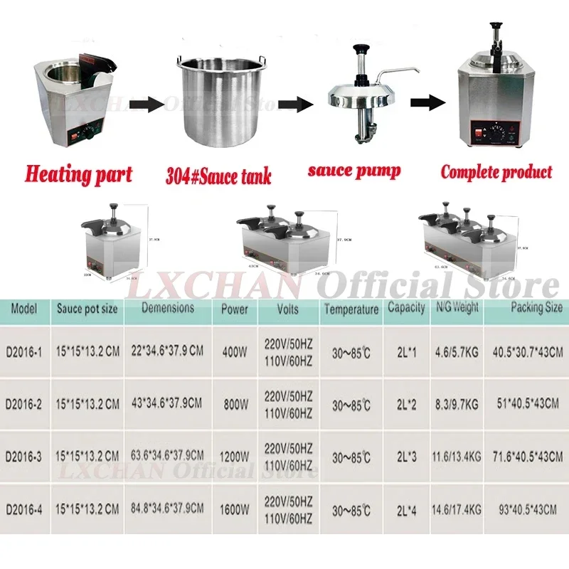 HomeWise التجارية صلصة دفئا الشوكولاته/الجبن موزع آلة مضخة الصلصة 2L اسطوانة الفولاذ المقاوم للصدأ 30 ~ 85 ° ج 110 فولت/220 فولت