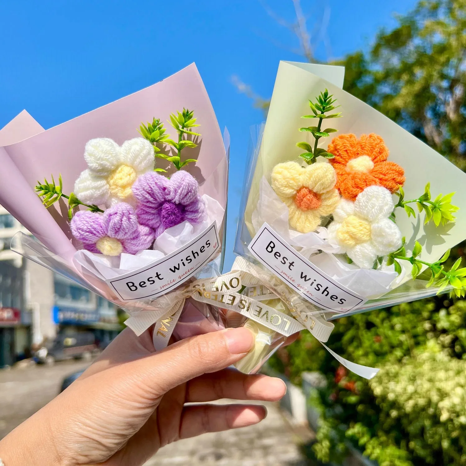 Valentine’s Day Flower Bouquet Mini Crochet Flowers Graduation Flower Bouquet Valentines Gift Wedding Guests Gift 14-Feb 꽃다발