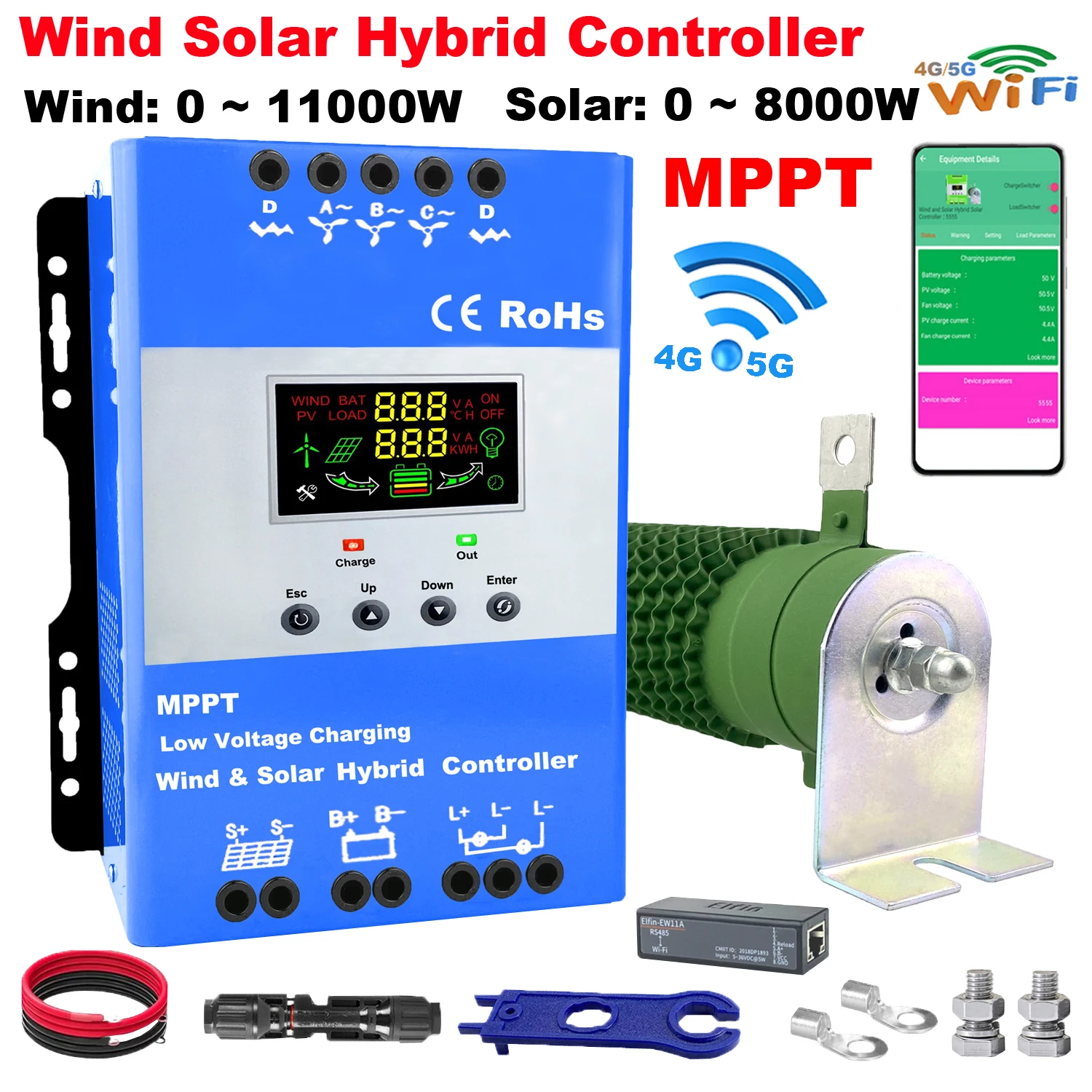 Max 6000W MPPT Wind Solar Hybrid Charge Controller With Dump Load 3000W Wind Turbine 3000W Solar Panel 12/24/48V Auto Regulator