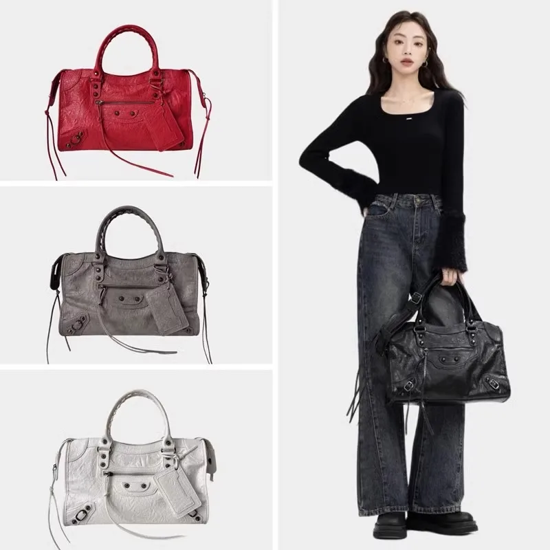 

ABG Aesthetic Large Shoulder Bag,Trendy Motorcycle Bag for Women,Multi-PocketCrossbody&Top Handle Handbag for Daily&Street Style