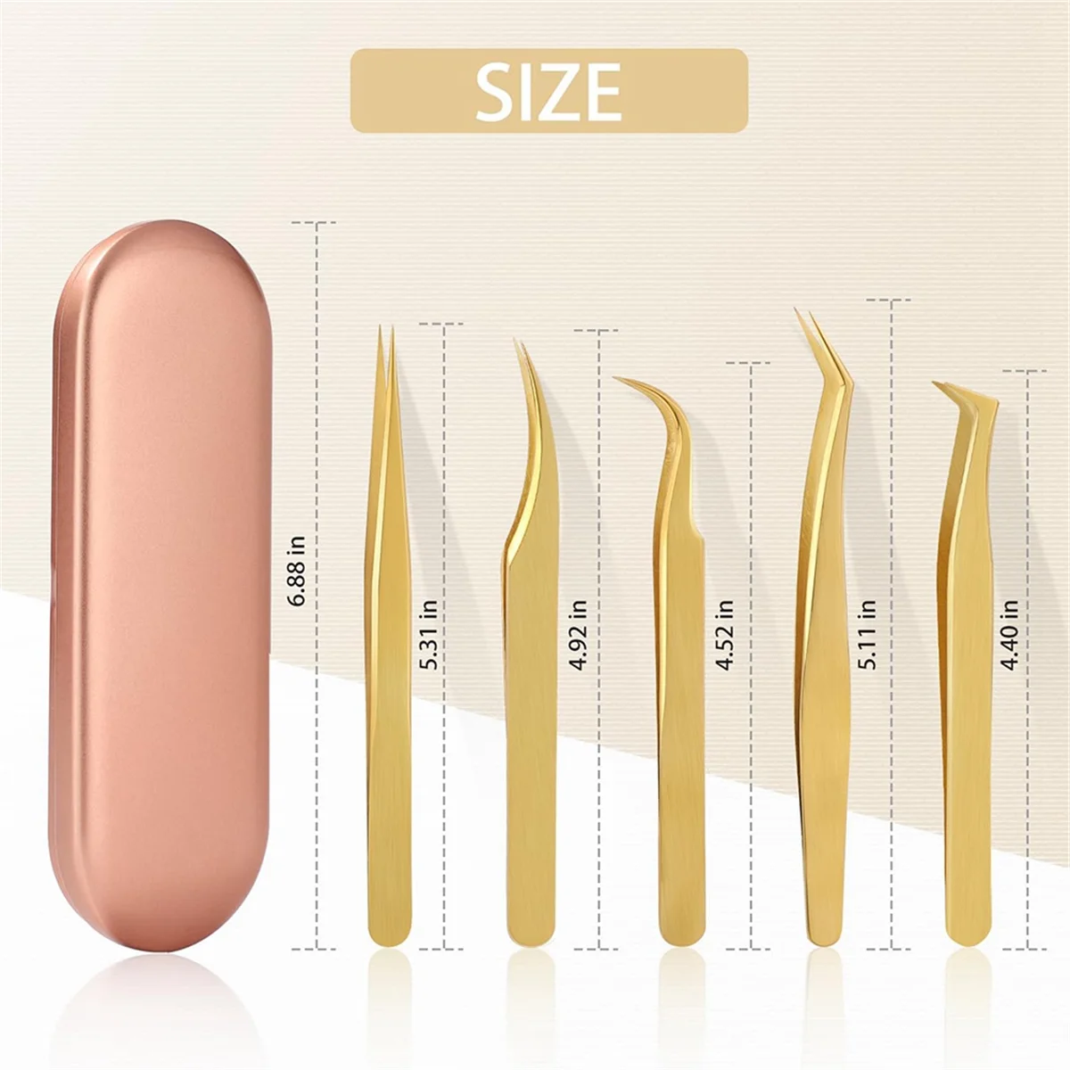 مجموعة ملاقط الرموش عالية الدقة ABGN - تتضمن 5 ملاقط رموش من الفولاذ المقاوم للصدأ لوصلات الرموش الكلاسيكية وحجمها