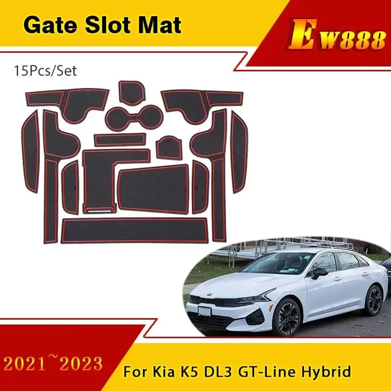 For Kia K5 DL3 GT~Line Hybrid 2021 2022 2023 Gate Slot Pad Rubber Door Groove Mats Anti~Slip Cup Cushion Car Accessories Sticker