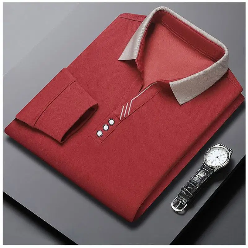 

2024 New Spring and Summer Leisure Business Simple Solid Color Loose Oversize Polo Shirt with Polo Collar Long Sleeves for Men