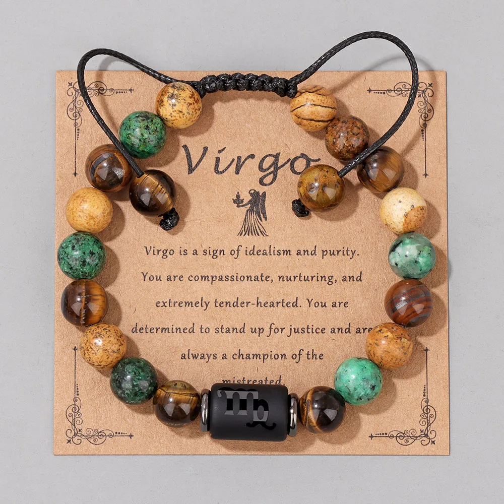 Trendy Virgo Charm Stone Beads Braceletgs 12 Constellation Adjustable Natural Stone Tiger Eye Bracelets Women Men Jewelry Gifts