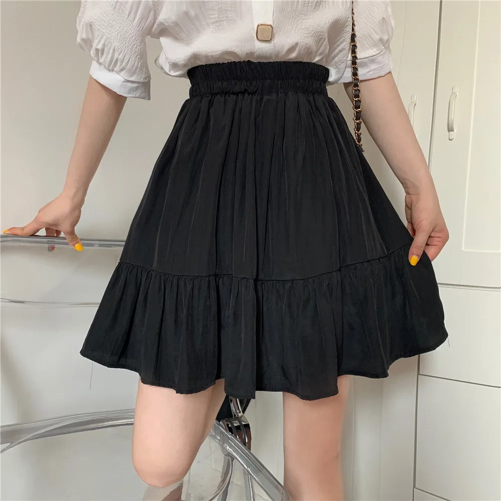 

Skirts Women Solid Korean Style Folds Streetwear High Elastic Waist All-match Summer Student Large Size Mini Ladies Simple Skirt