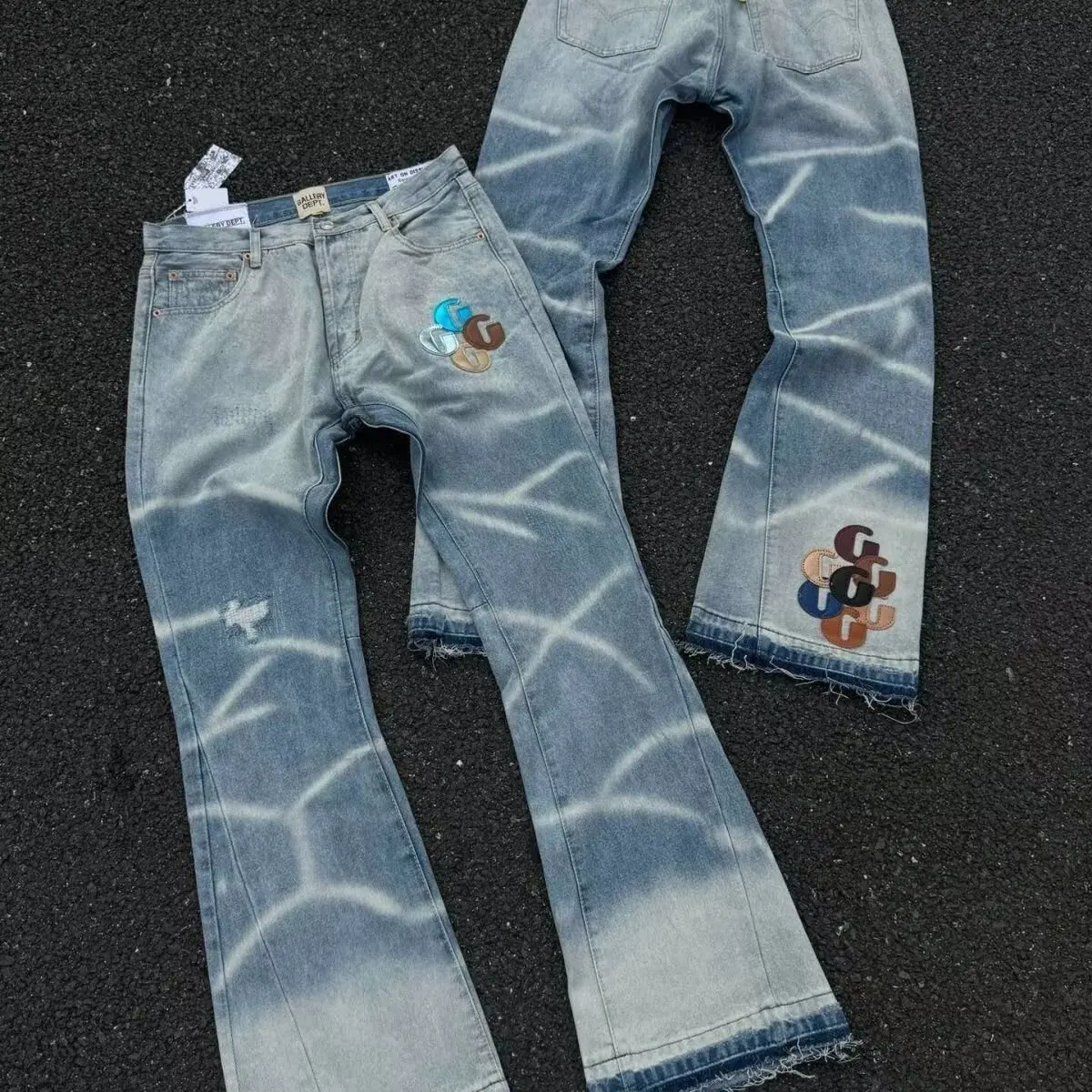 Jeans Long Pants Trendy Splatter Graffiti Micro Speaker Patchwork Ripped Casual Loose-fitting Fashionable Comfortable Man