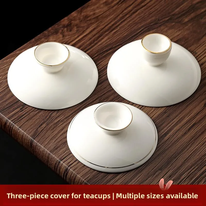 

Chinese Sle Stainl Steel Body Glazed Porcelain Tea Cup Lid Yuzhi Jade Design Cerc Tea Bowl Cover Single Lid Tee Ele...