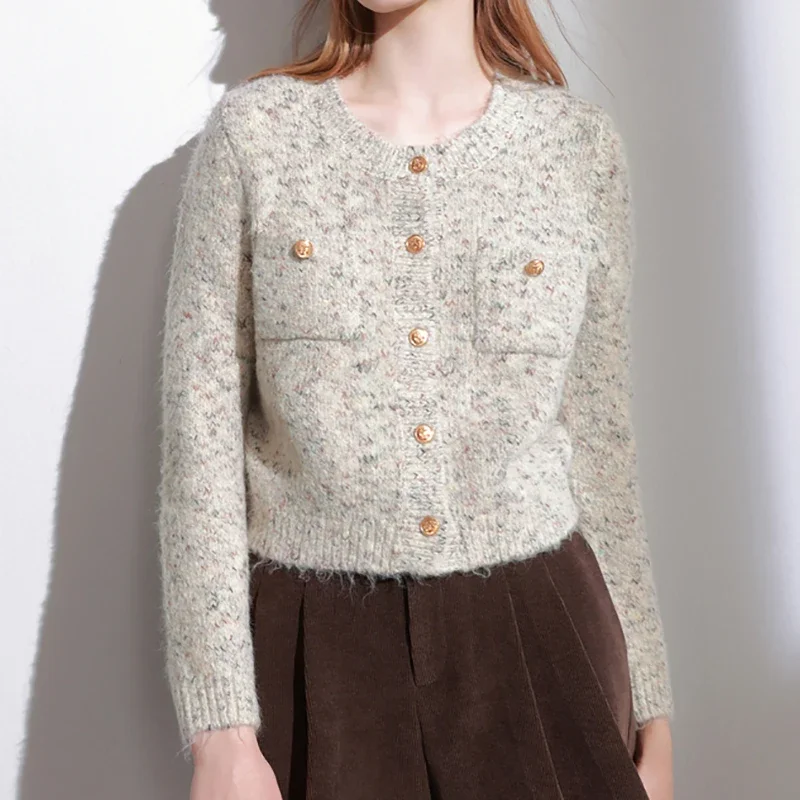 

ITOOLIN Women Single-breasted Cardigan Sweater Knit Long Sleeve V-Neck Elegant Office Sweater Coat Solid Warm Jacket Fall Winter