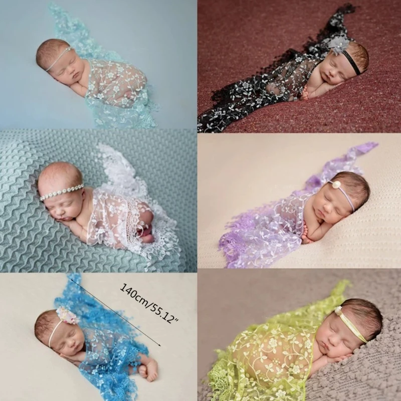 Unique Lace Embroidery Newborn Photography Props Soft Wrapping Cloth Photoshoots Baby Girls Photo Accessories 85LE