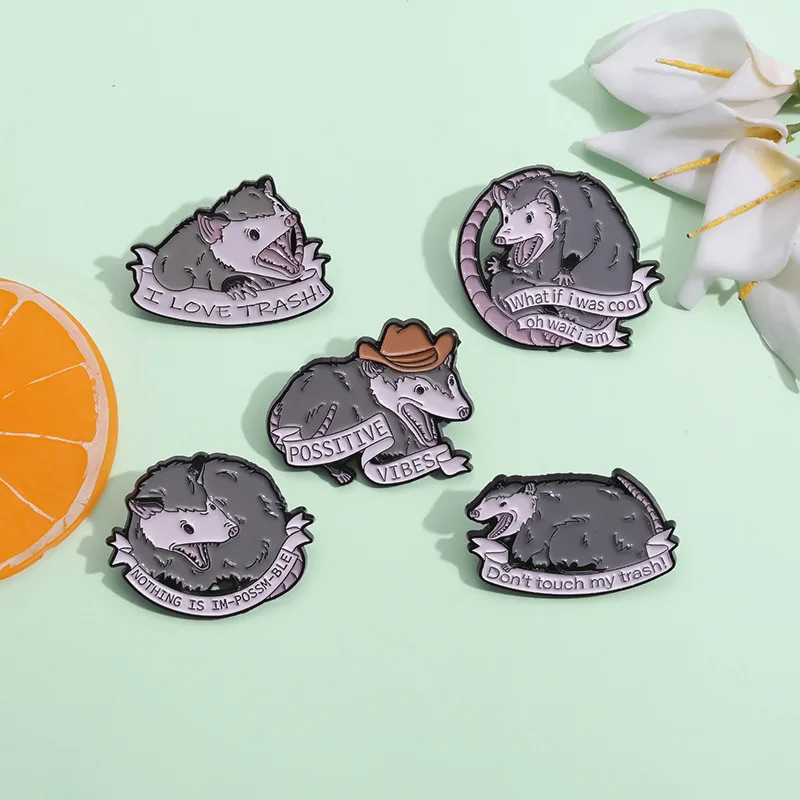 Don It Touch My Trash Enamel Pins Love Trash Opossum Mouse Brooches Lapel Badges Accessory Jewelry Gift For Kid Friend Wholesale