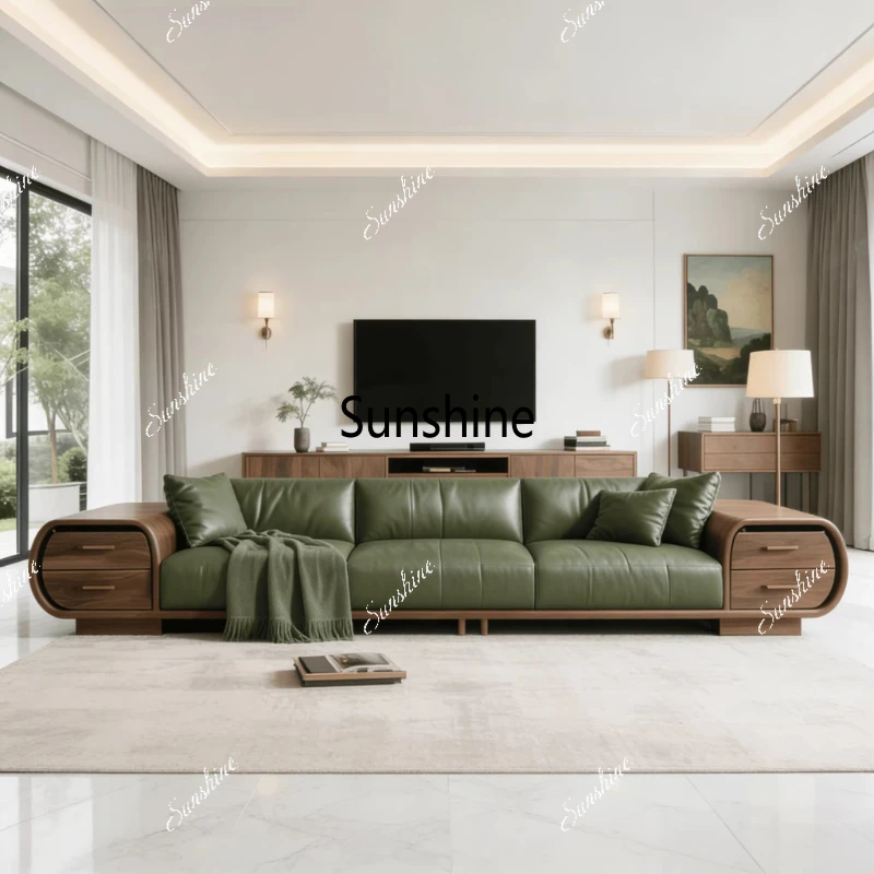 

New Chinese style, solid wood living room, straight row sofa home stay villa high-end furniture customization