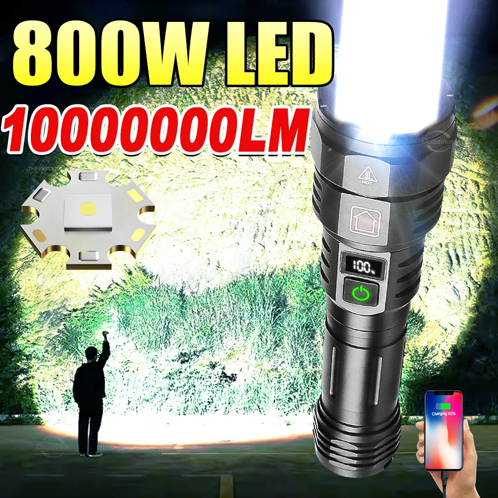 

2025 800W High Strong Power Led Flashlights 2000M Tactical Torch Light USB Rechargeable Camping Fishing Emergency Zoom Lantern