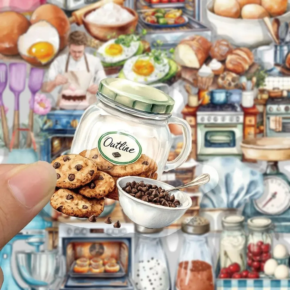 

10/30/50pcs Retro Baking Theme Graffiti Stickers Bread Cake Cartoon Decals Scrapbook Phone Luggage Creative Sticker Decoration
