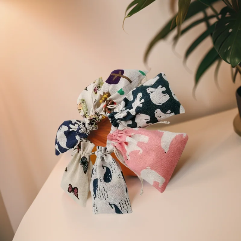 60pcs Wholesale Pattern Style Burlap Drawstring Cotton Gift Pouches Bags Set for Wedding Party Favors Storage Displays Supplies