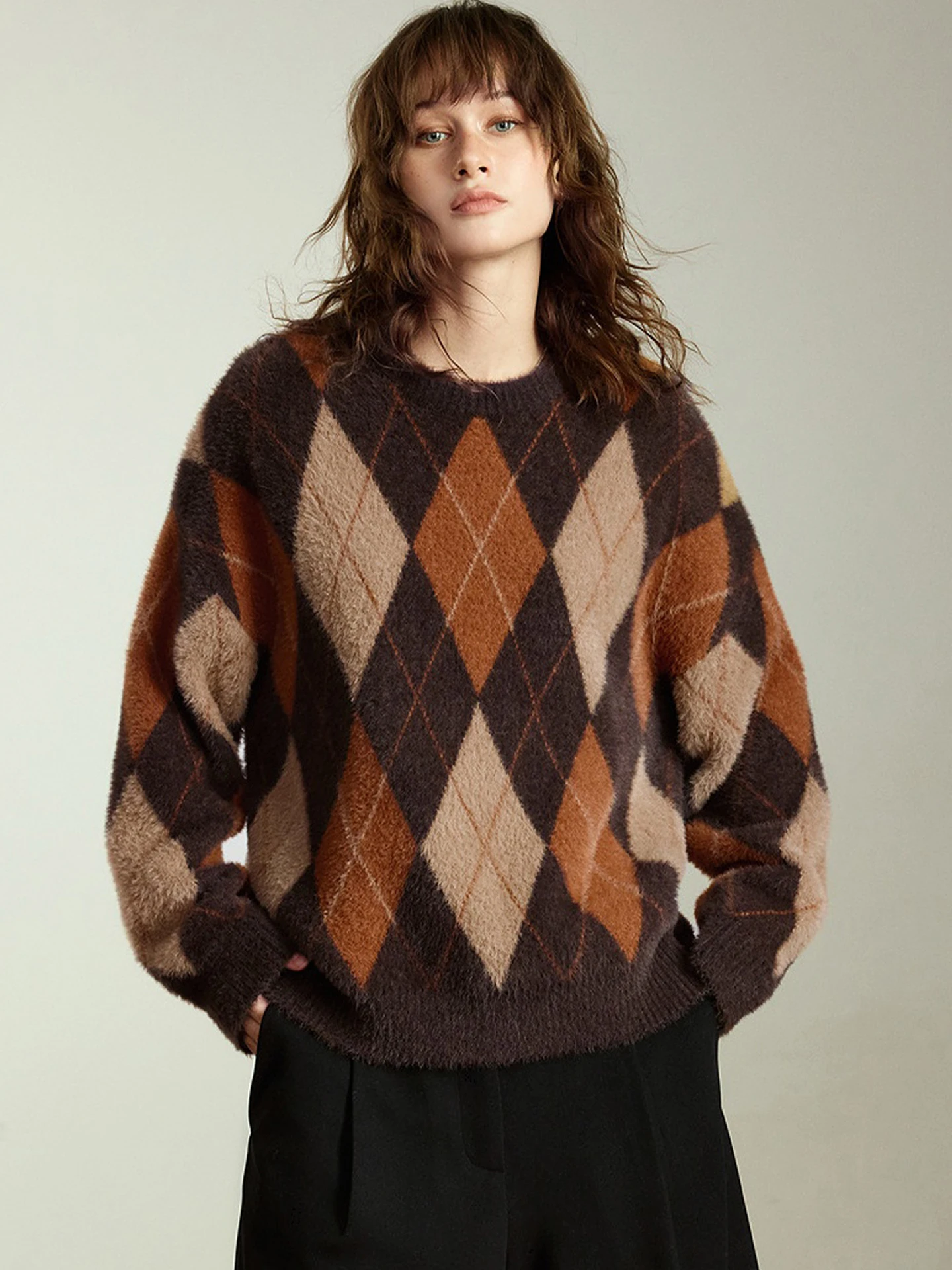 Zachte comfortabele verdikte camere trui Retro kleur Blo Diamond patroon ontwerp Winter faionable veelzijdig gebreid irt