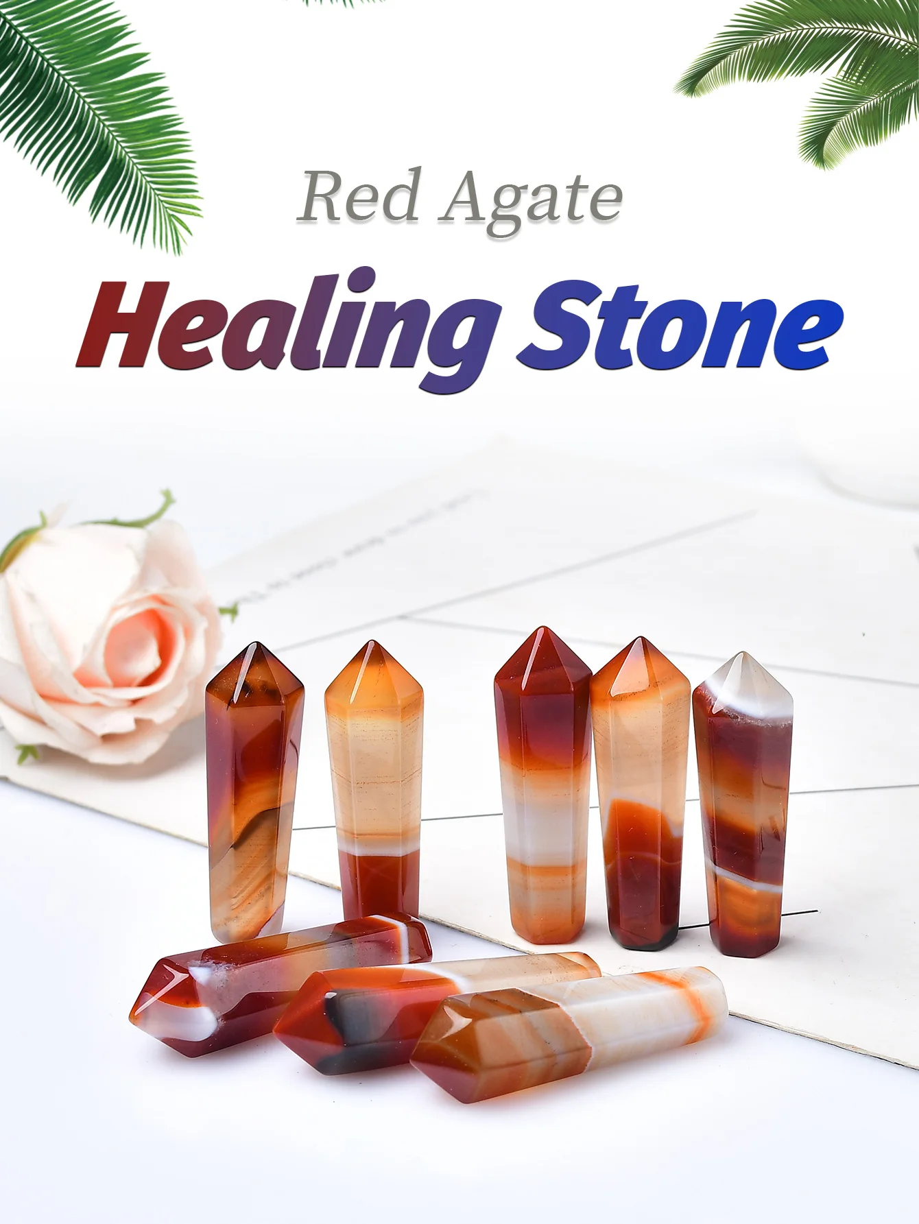 1PC Natural Carnelian Hexagonal Column Sardonyx Crystal Point Red Agate Healing Stone Tower Mineral Crystal Home Decoration