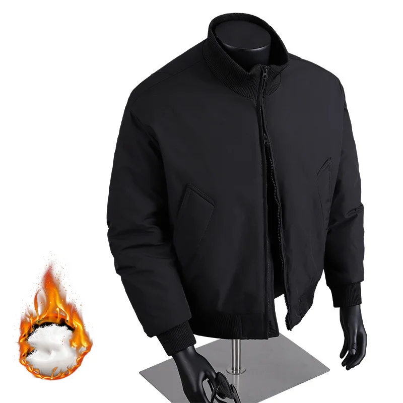 

Winter Men Cargo Jacket American Retro Stand Collar Male Outerwear Thicken Warm Solid Color Long Sleeve Man Bomber Coat