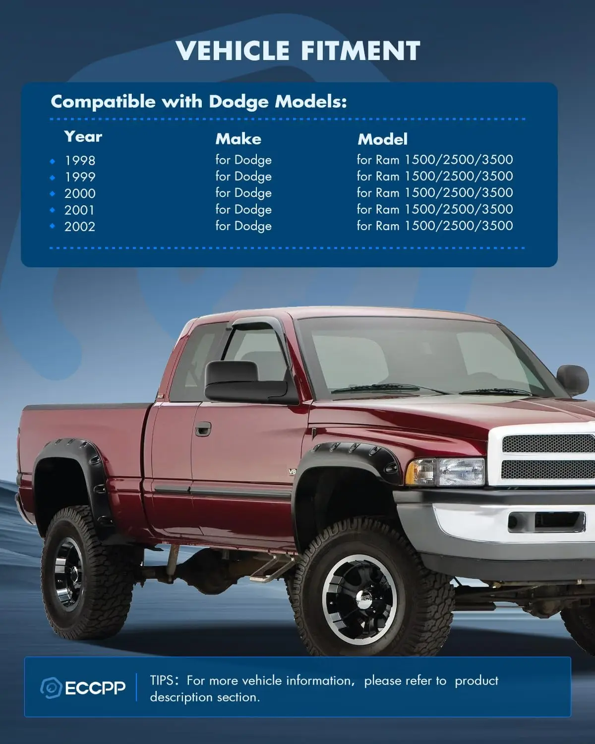 Towing for 1998 - 2001 Dodge Ram, Plastic Material, Black Color, Power Heated, Driver and Passenger Side Pair, Manual Flip Up
