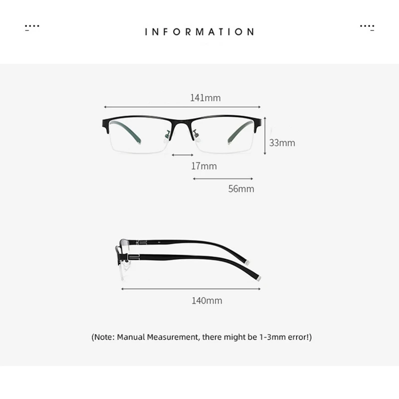 Men Metal Half Frame Myopia Glasses Finished Eyeglasses Business Spectacles Frames Male -1.0-1.5-2.0-2.5-3.0-3.5-4-4.5-5-5.5-6.0
