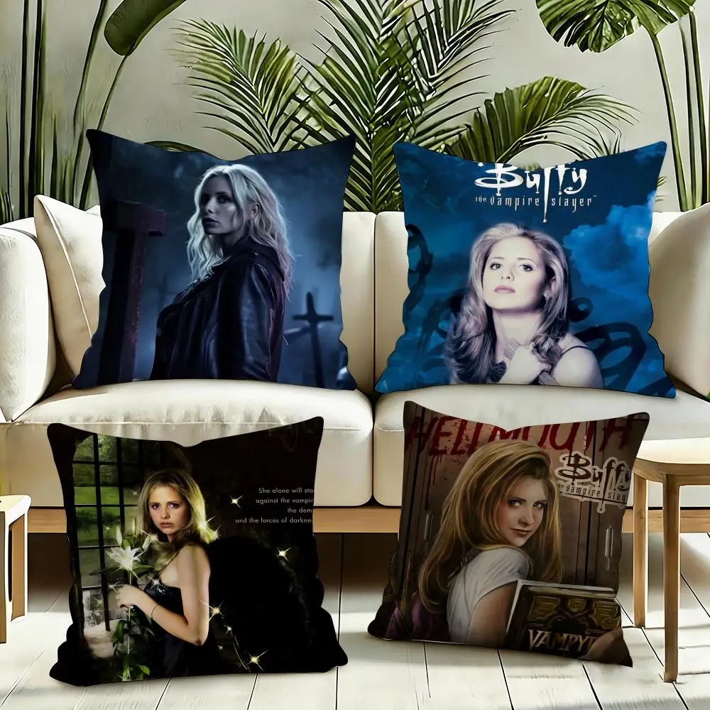 B-Buffy Vampire SlayeSr Cushion Cover Silky Short Plush Invisible Zipper Dustproof Sofa Pillow Case for Home Decor