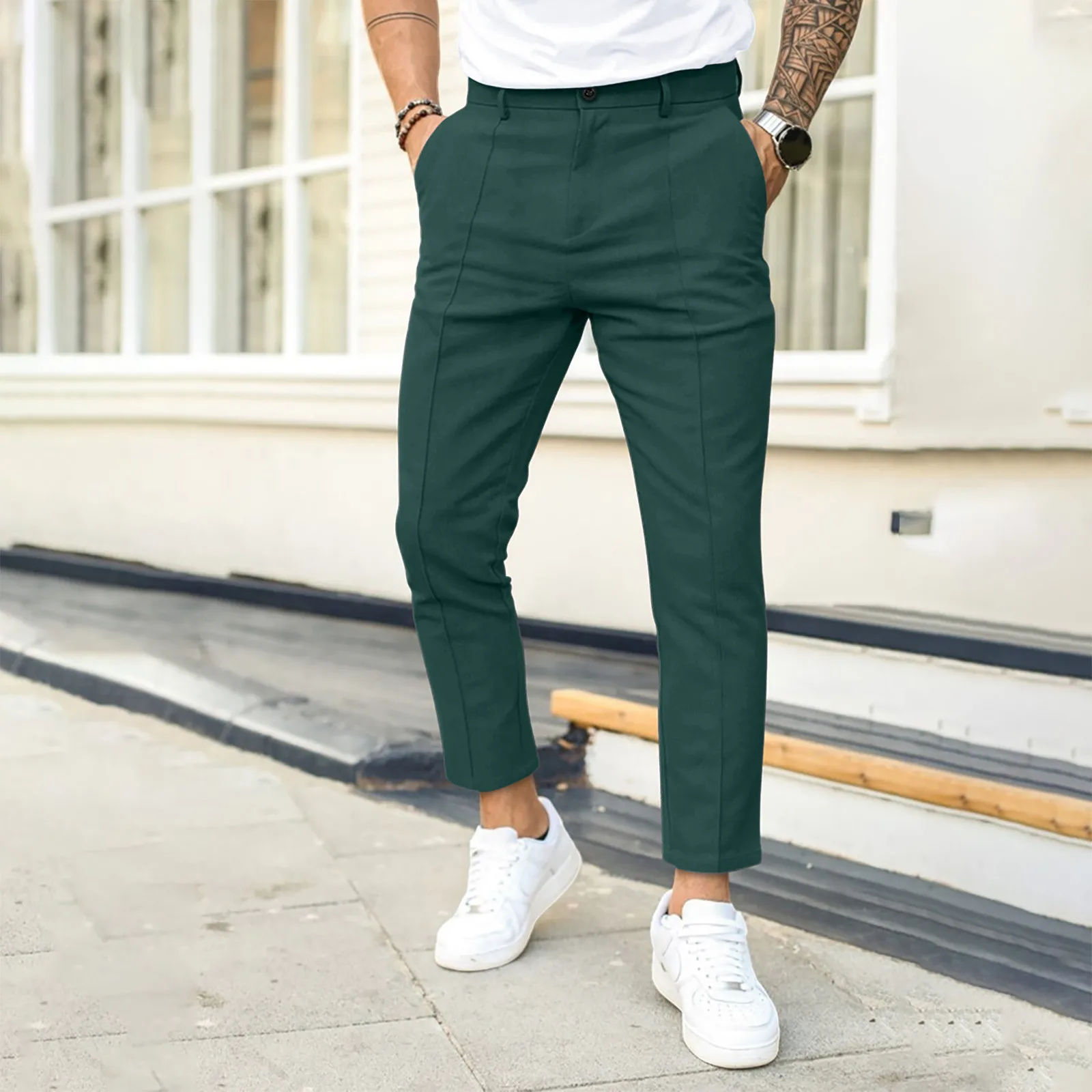 New Men's Double Fold Line Solid Color Casual Pants Material