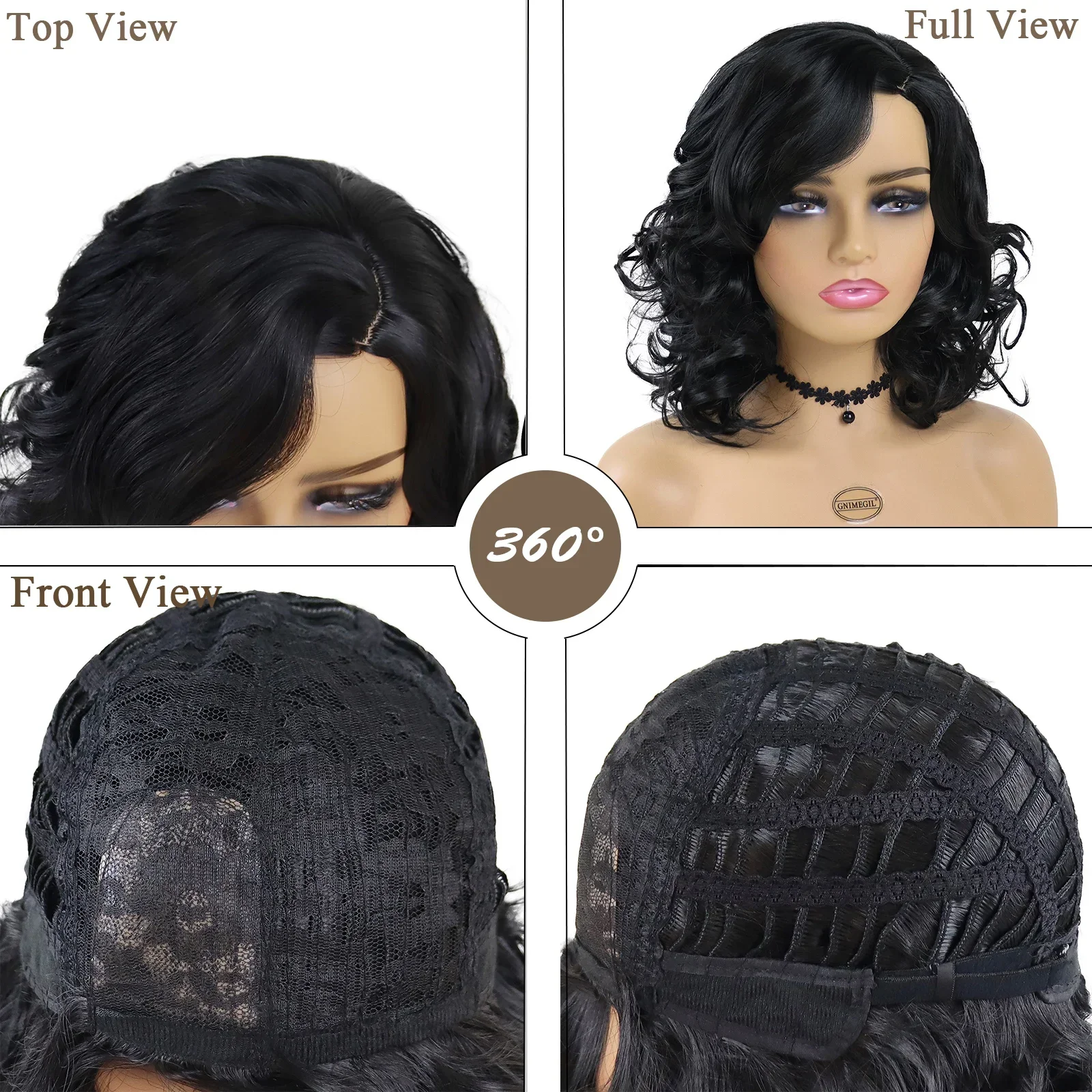 GNIMEGIL Synthetic Black Women Wigs Curly Hairstyles Natural Wig Medium Length Bouncy Haircut Black Female Wig Daily Use Healthy