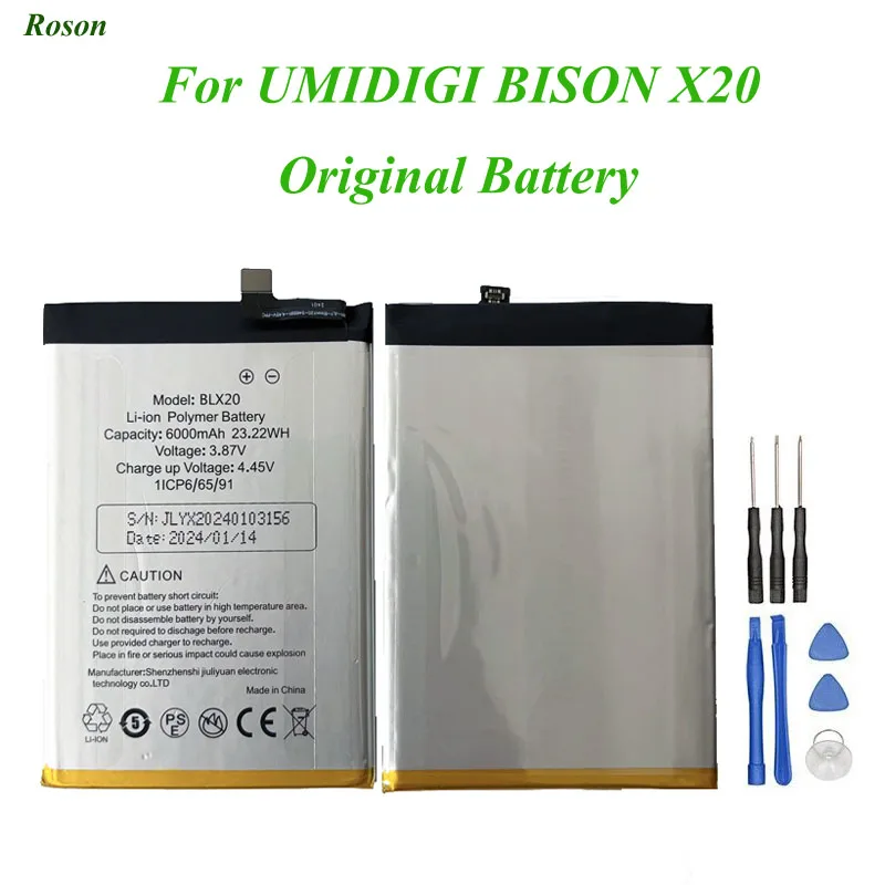 Roson for UMIDIGI BISON X20 Battery 6000mAh 100% Original New Replacement Parts Phone Accessory Accumulators With Tools