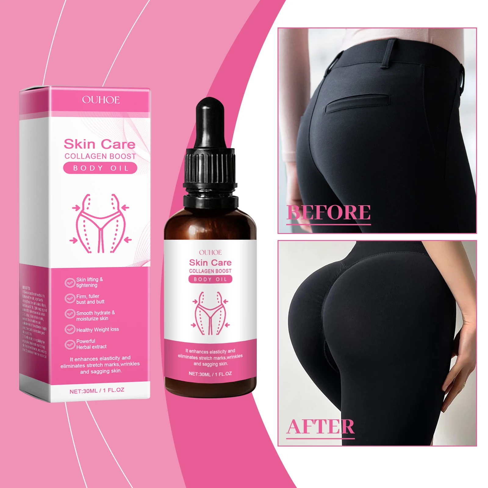 OUHOE Collagen Supplement Oil Enhances Body and Bust Curves, Lifts and Shapes Buttocks, Slimming Care Oil