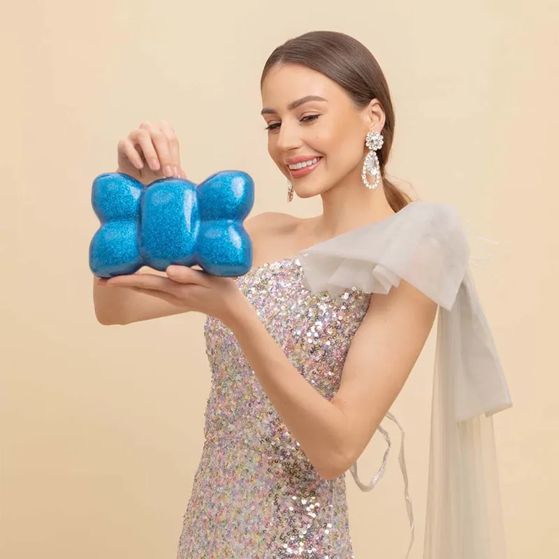 

2025 Fashion Women Acrylic Bow Wedding Evening Clutch Bag Luxury Shiny Crossbody Shoulder Bags Party Bridal Handbags and Purse