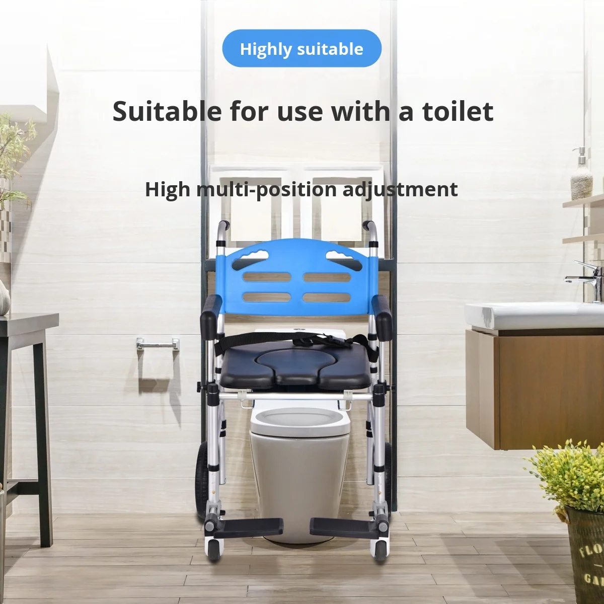 كرسي صوان لكبار السن قابل للتعديل، كرسي مرحاض محمول للمعاقين، كرسي استحمام قابل للطي لمستلزمات العلاج لإعادة التأهيل #3