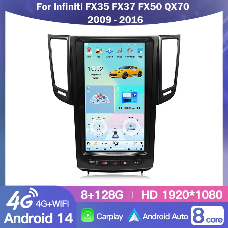 

13.8" CarPlay Screen Android15 Car Radio For Infiniti FX35 FX37 FX50 QX70 2009-2016 GPS Navigation Auto Stereo Multimedia Player