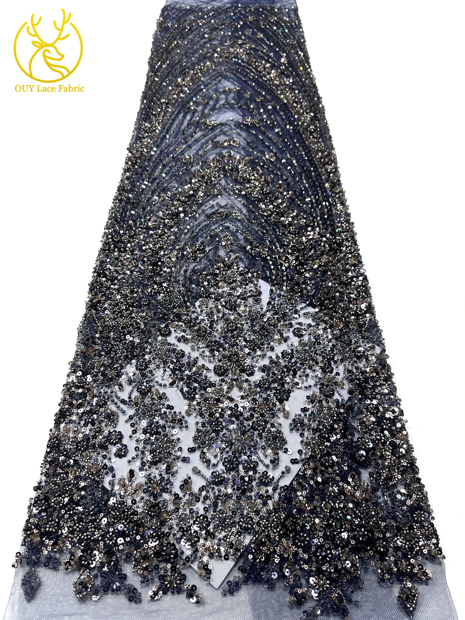 Schwarzer Luxuriöser Afrikanischer Handgefertigter Schwer Perlenverzierter Pailletten-Spitzenstoff 5 Yards Luxuriöser Französischer Tüll-Spitzenstoff für Partykleider – Detail 27