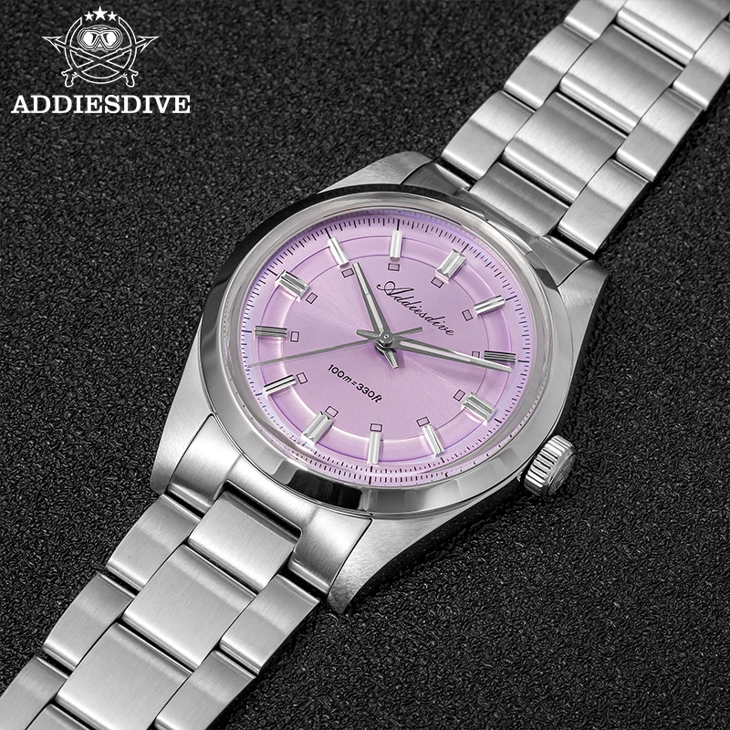 ADDIESDIVE Luxury Quartz Man Watch 36mm Super Luminous Bubble Mirror Glass Waterproof Watches For Man Stainless Steel Watch Male