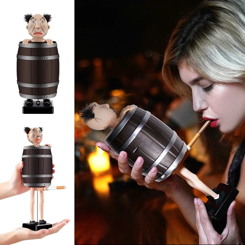 (Special for Placing Orders) Wooden Bucket Automatic Cigarette Box, Strange Uncle Creative Spoof of Automatic Cigarette Box
