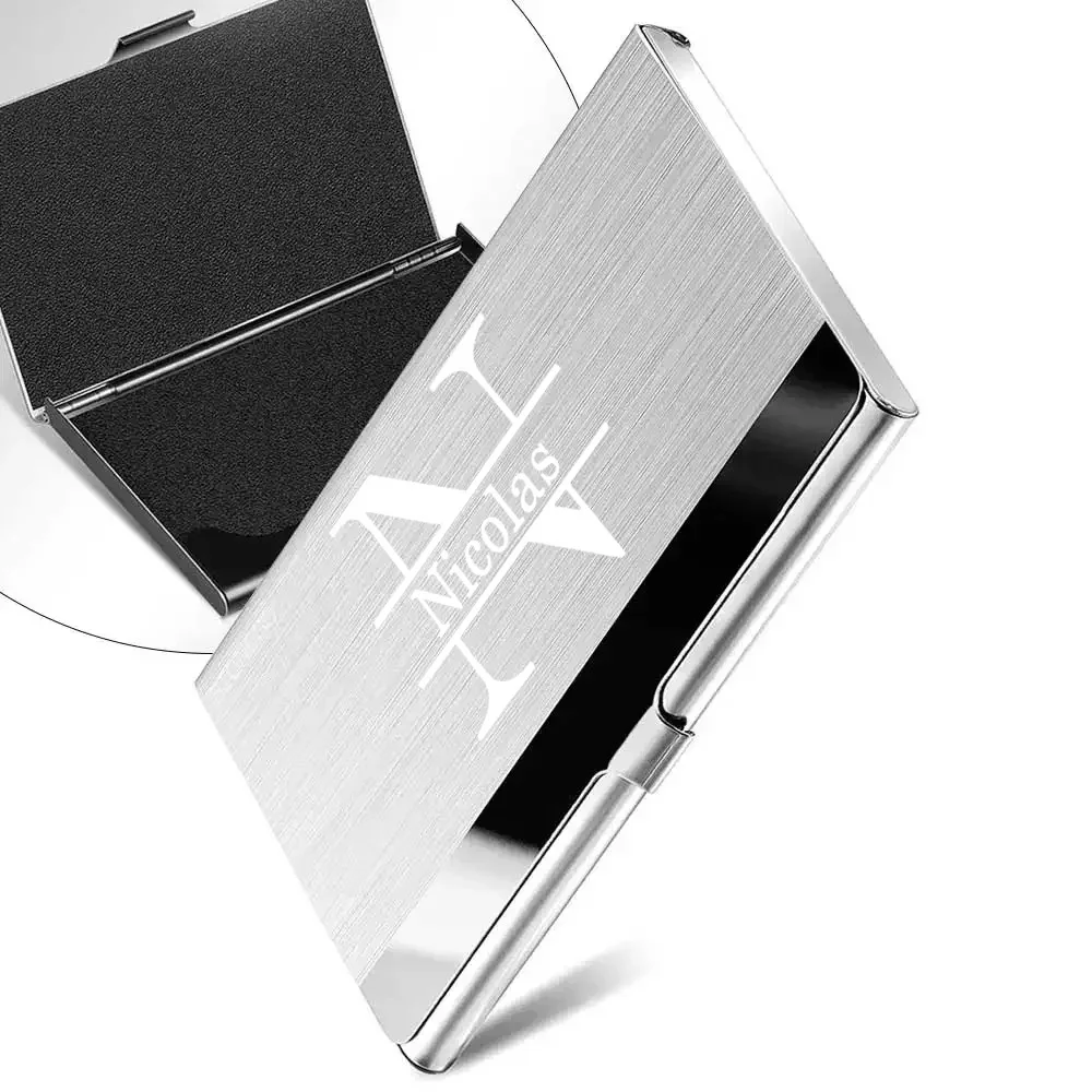 Personalized Custom Name Stainless Steel Business Card Holder Ultra-thin Metal Pocket Card Case for Men and Women Simple Wallet