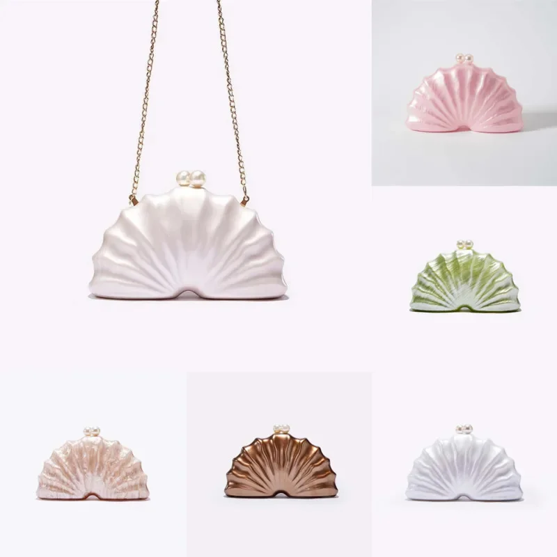 Irregular Shell Acrylic Handbag New Crossbody Shoulder Bag Bridal Shell-Shaped Evening Bag Multi-Color Chain Strap Shoulder Bag