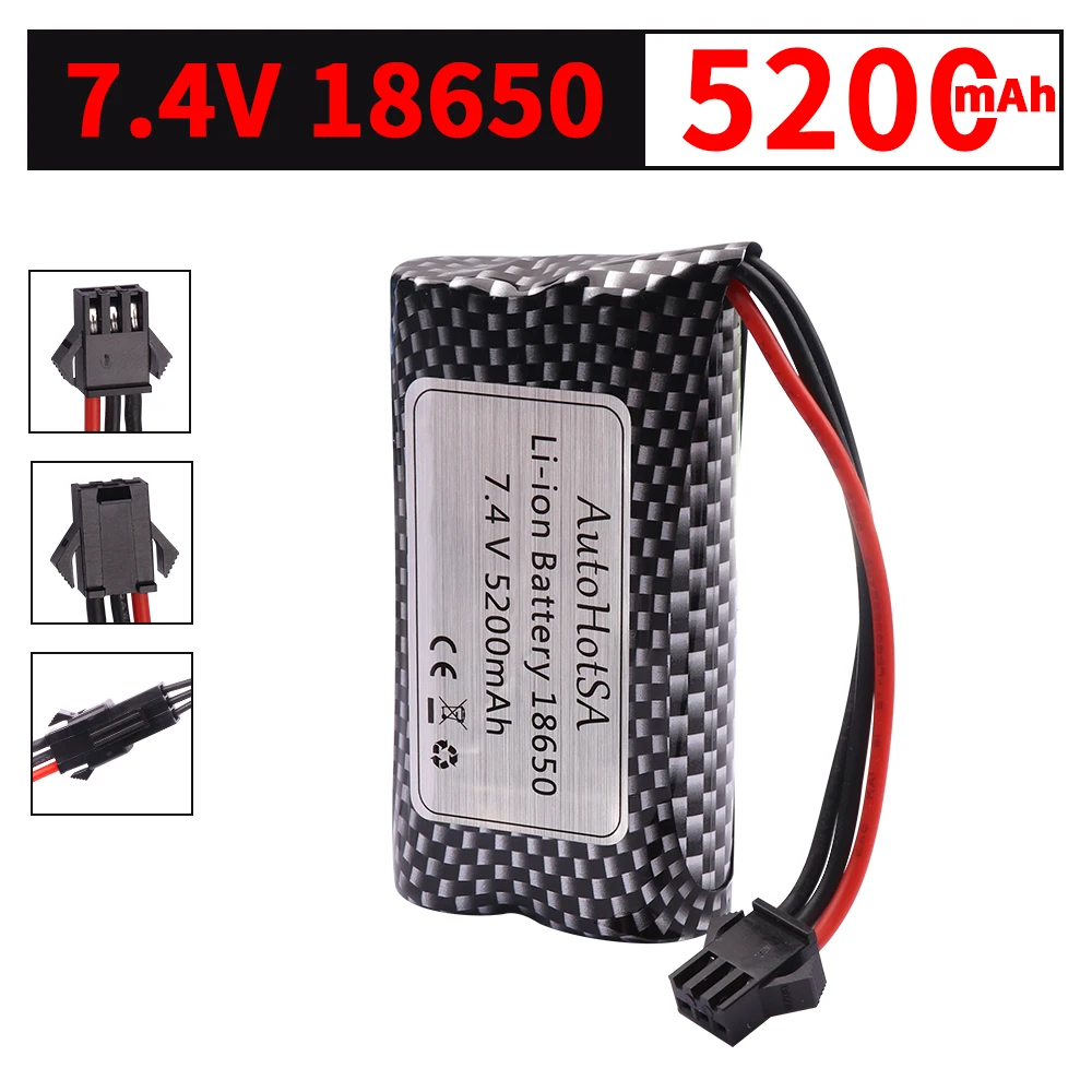 Upgrade 7.4V 5200mAh akumulator litowo-jonowy SM-3P wtyczka z ładowarką USB do MN82 MN128 MN78 LC79 bateria zdalnie sterowanym samochodowym 2S 18650