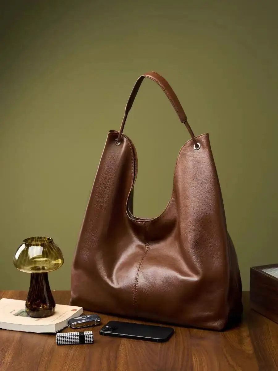 High Quality Fashion Shoulder Underarm Bag Genuine Cowhide Women Handbag Lady Purse Large Capacity Casual Tote Bag