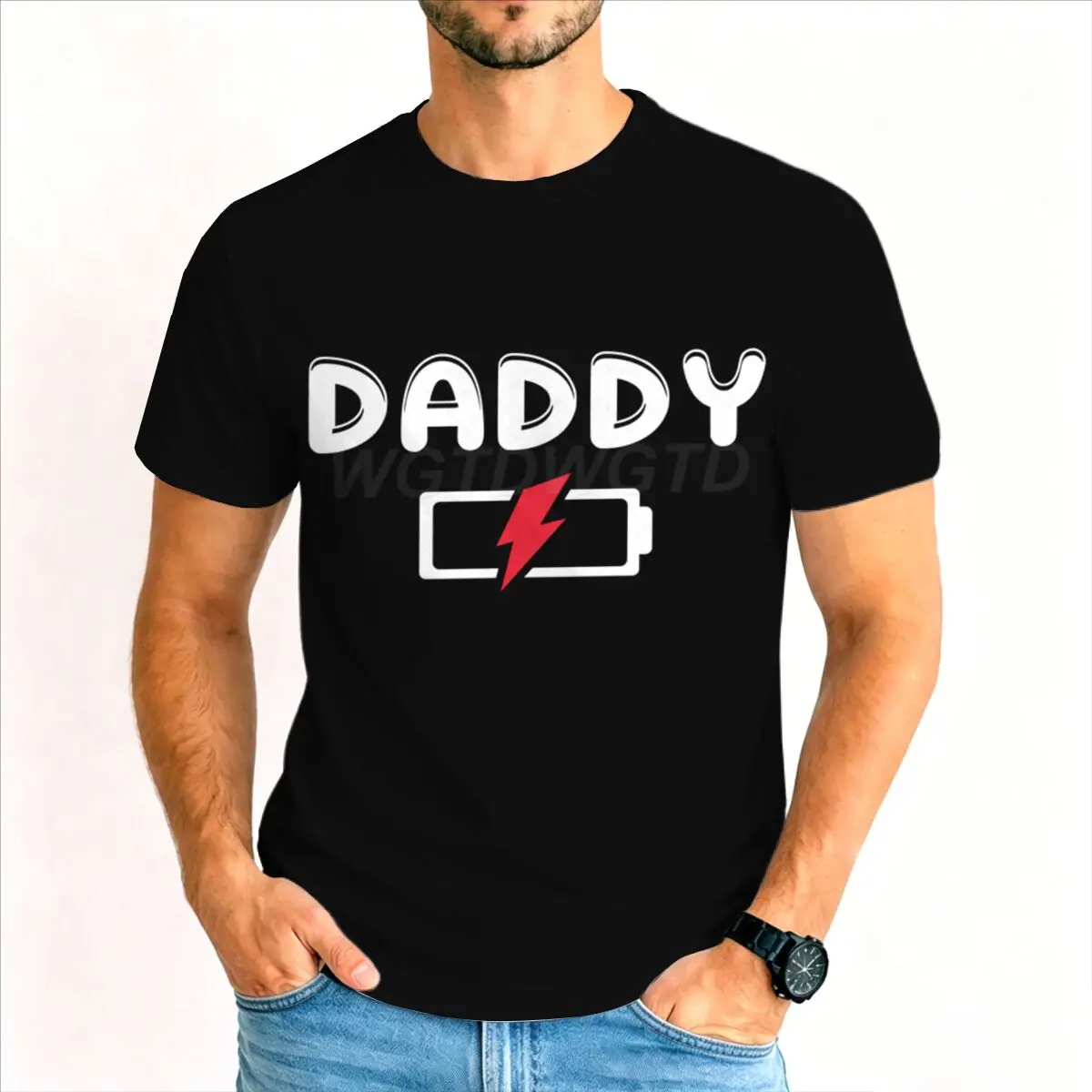 Men Glow in The Dark DADDY Full Battery Print T Shirt Fun Lightning Battery Graphic Tees Short Sleeve Tops for Father's Day Gift