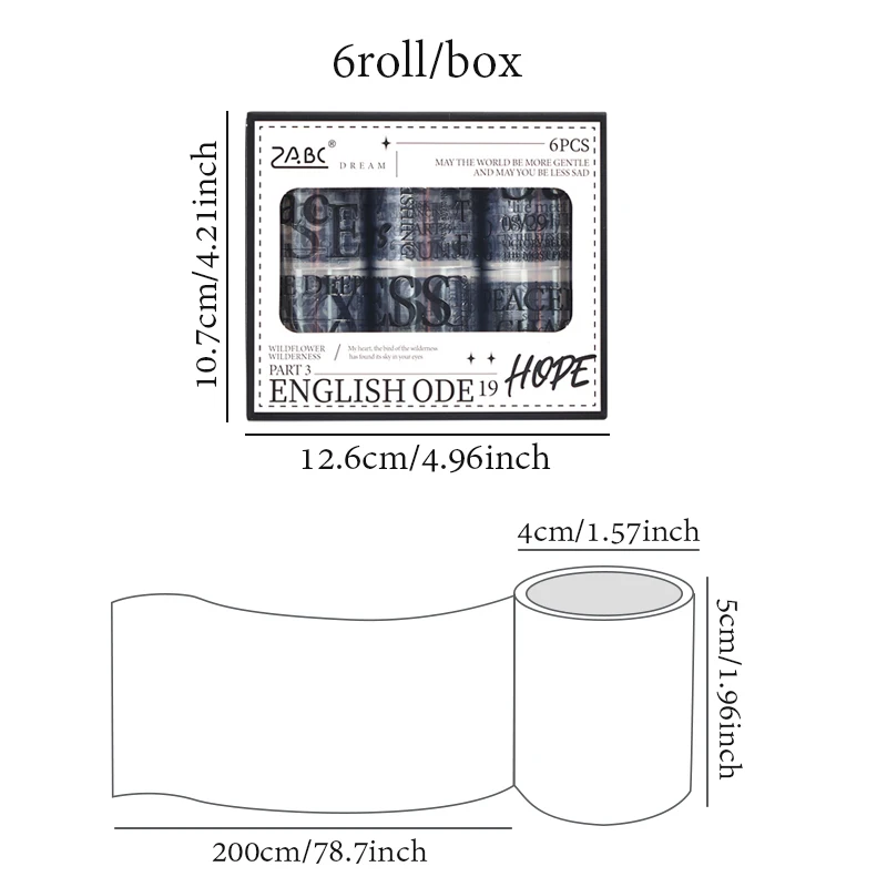 Mr papír 1 styl 6 rolích / pack anglický óda dar sada příručka páska vodotěsný zvířátko materiál textové krajina nálepky rolích