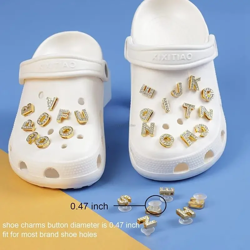 1Pcs Golden A-Z Letters Shoe Charms Accessories Fashion Soft PVC Shoe Buckle Shoes Decoration Kid Cartoon Charm Design Wholesale