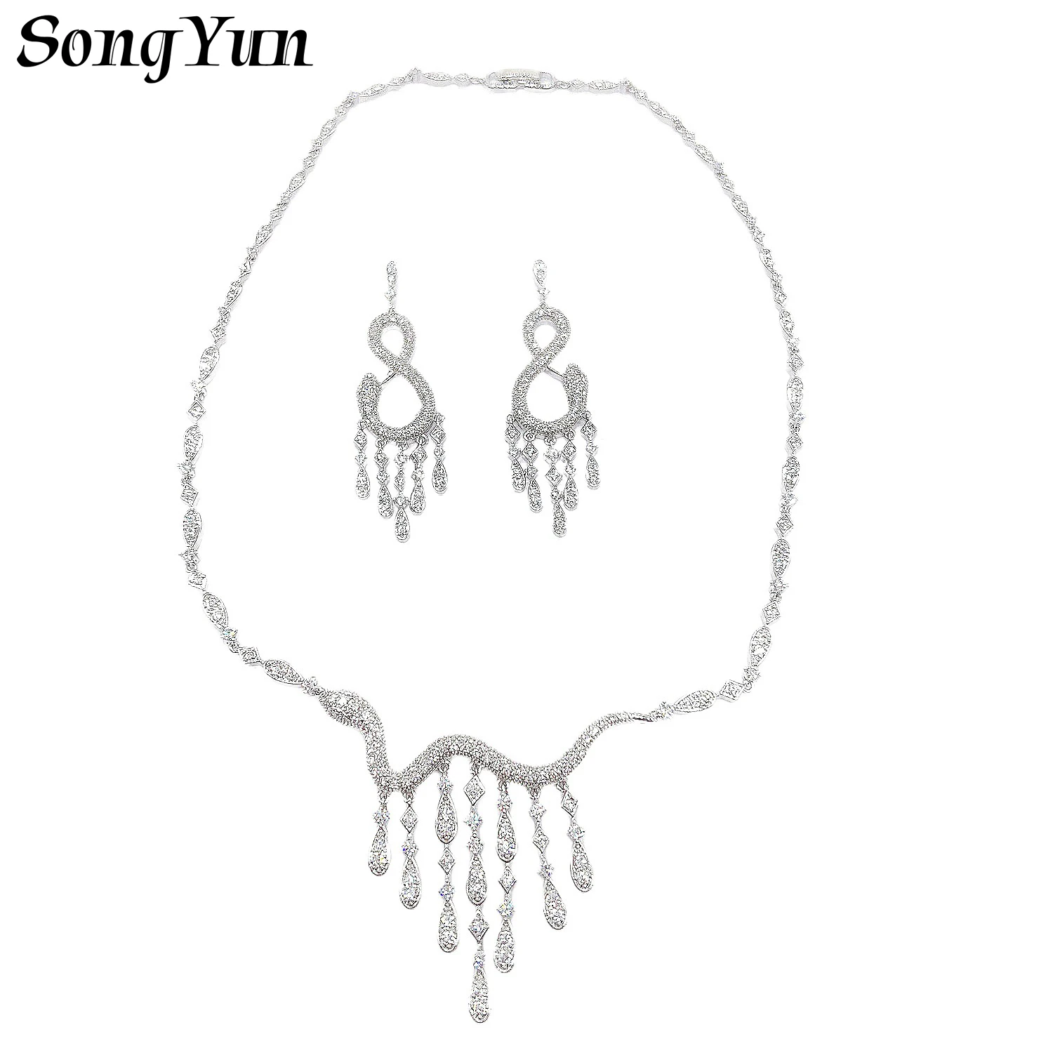 

Women Cubic Zircon Necklace Earring Shining Crystal Rhinestone Zircon Snake Shape Jewelry Set for Wedding Anniversary Party Gift