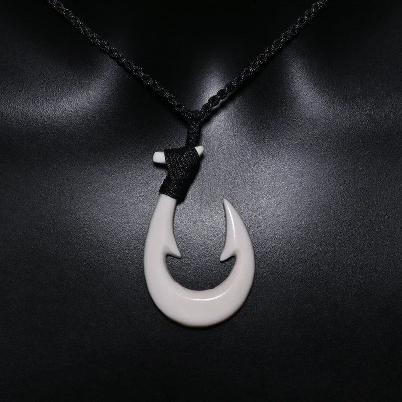 1PC Hawaii Surfer Schmuck handgemachte geschnitzte Yak Knochen Fisch Haken Anhänger Neuseeland Maori Tribal Halsband Damen Herren Halskette – Detail 13