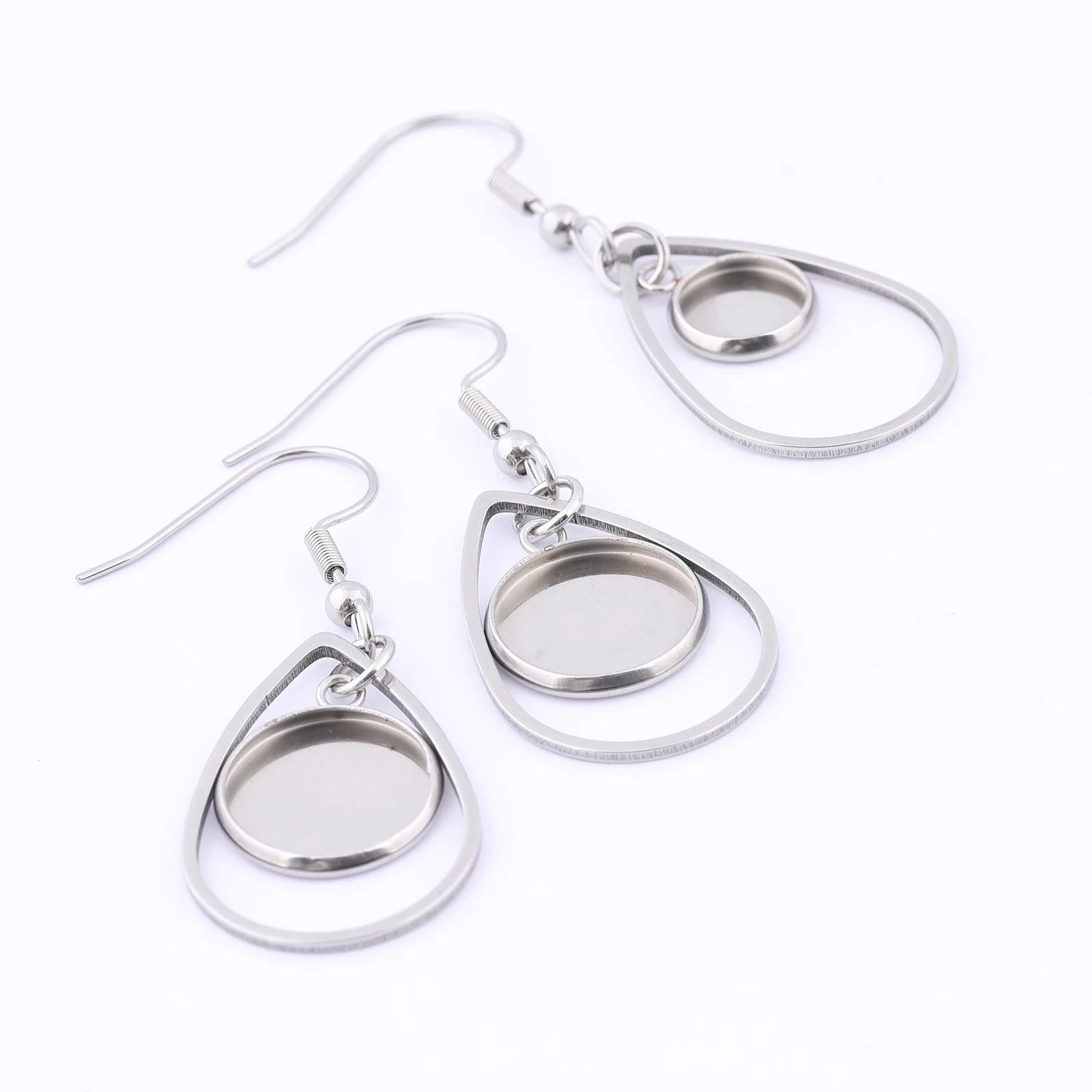 10pcs Stainless Steel Teardrop Hoop Earring Bezel Blanks Fit 8mm 10mm 12mm Cabochon Base Setting Trays Diy Ear Hooks Findings