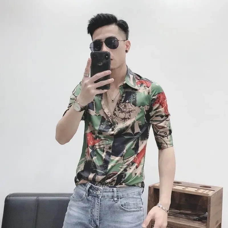 Male Shirts Printed Graphic Colourful Men's Shirt with Print Summer Cheap Things Comfortable Regular Sale Fashion 2024 Brand